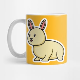 Cute Baby Rabbit Sitting Cartoon Sticker vector illustration. Animal nature icon concept. Funny furry white hares, Easter bunnies sitting sticker vector design with shadow. Mug